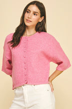 Button Down Short Sleeve Sweater (Pink)