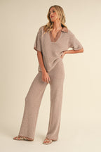 Short Sleeve Sweater Top And Pants Set