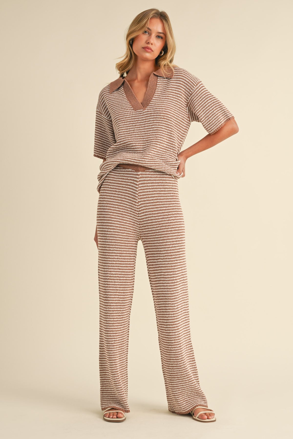 Short Sleeve Sweater Top And Pants Set