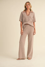 Short Sleeve Sweater Top And Pants Set