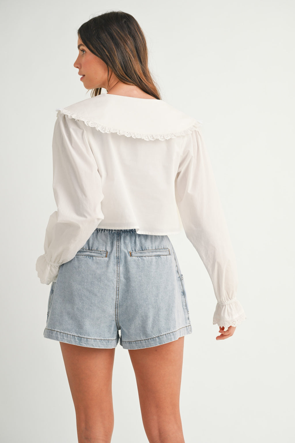 Krista Ruffle Bib Collar Poplin Crop Shirt