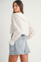 Krista Ruffle Bib Collar Poplin Crop Shirt