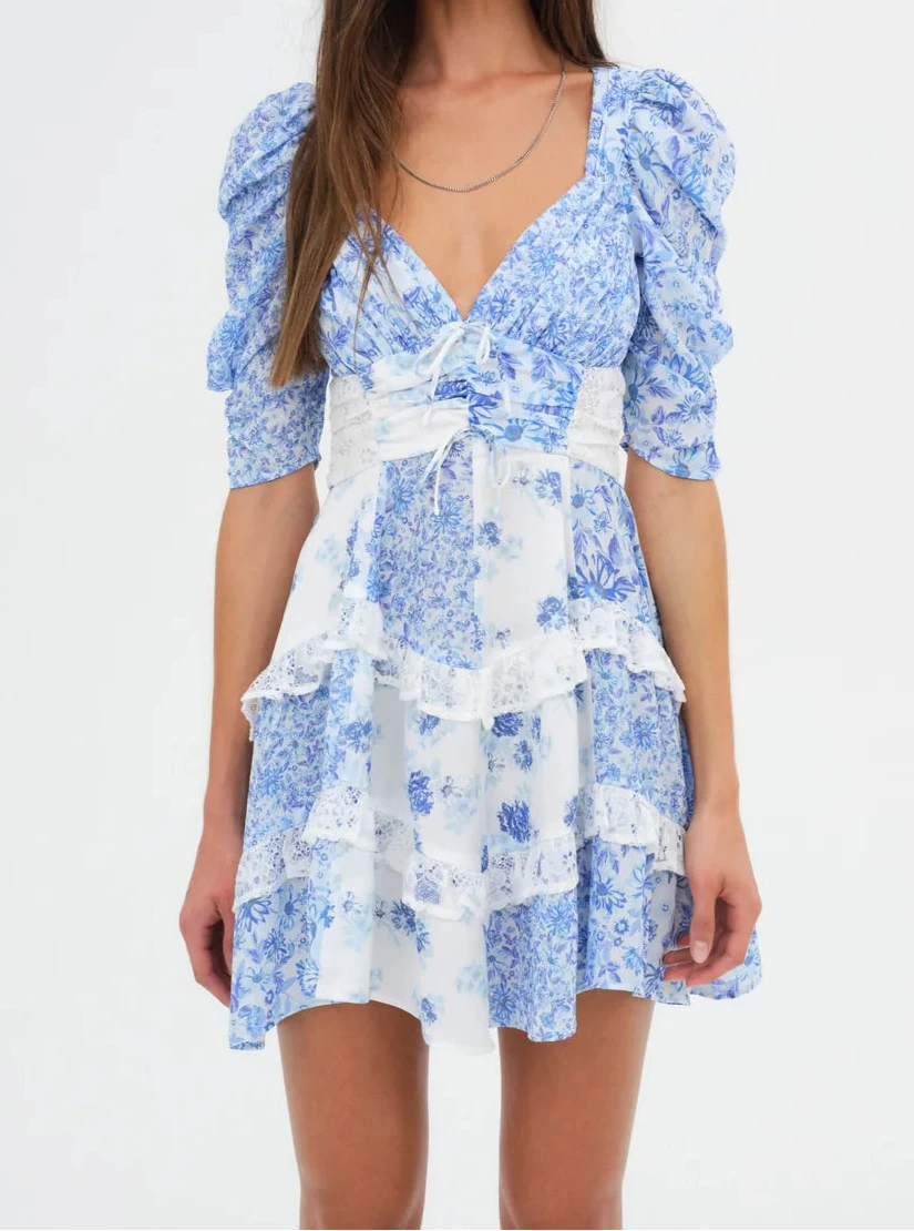 For Love & Lemons Rosalyn Mini Dress (Blue)