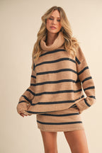 Oversized Striped Turtle Neck Sweater And Skirt