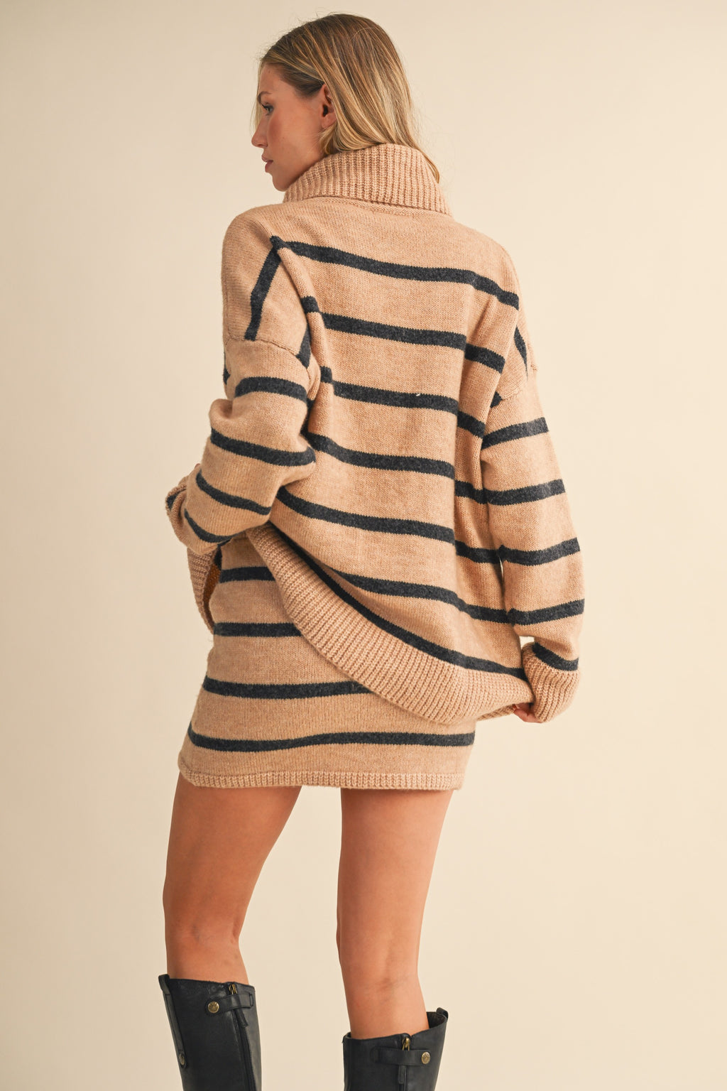 Oversized Striped Turtle Neck Sweater And Skirt