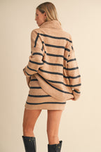 Oversized Striped Turtle Neck Sweater And Skirt