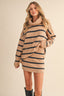 Oversized Striped Turtle Neck Sweater And Skirt