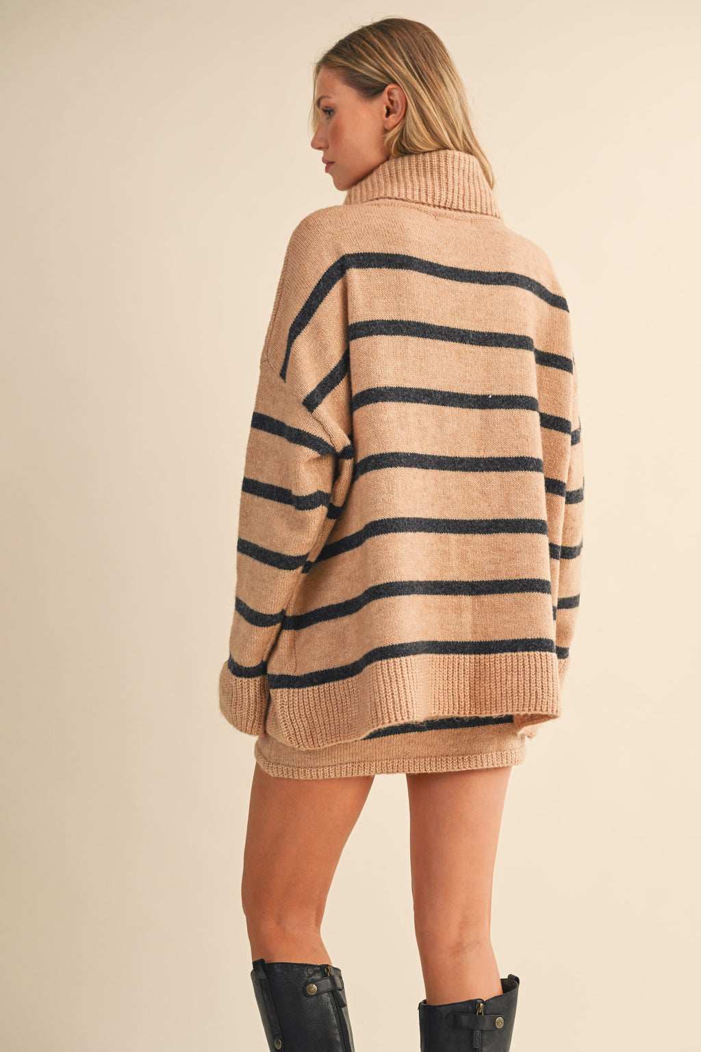 Oversized Striped Turtle Neck Sweater And Skirt