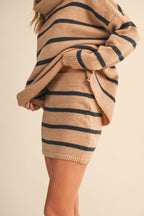 Oversized Striped Turtle Neck Sweater And Skirt