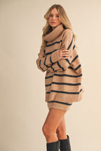 Oversized Striped Turtle Neck Sweater And Skirt