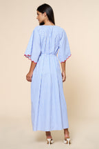 Striped Heart & Flower Embroidery Maxi Dress