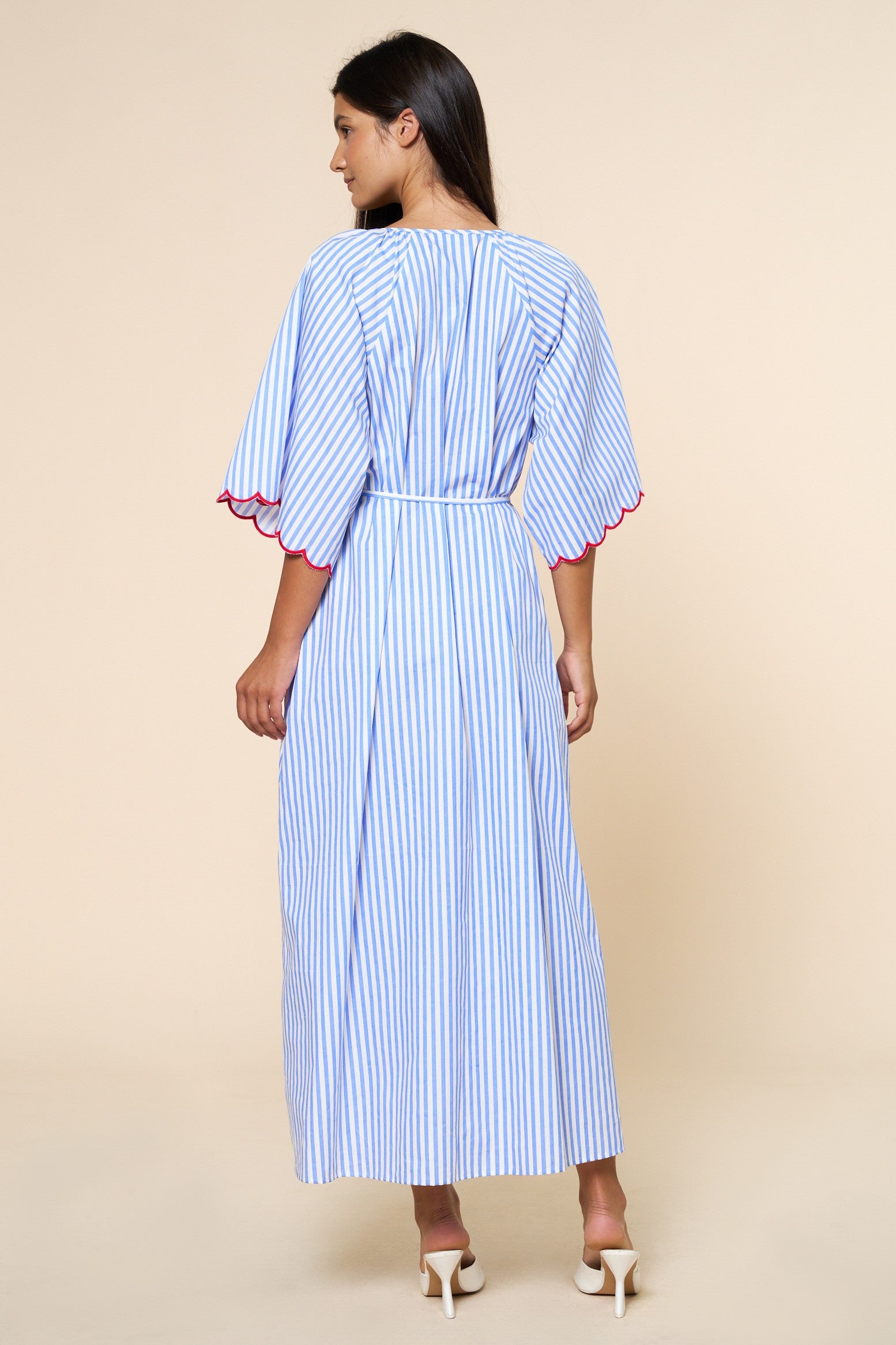 Striped Heart & Flower Embroidery Maxi Dress