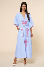 Striped Heart & Flower Embroidery Maxi Dress