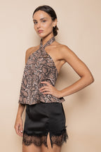 Chic Modern Snake Animal Print Halter Buckle Top