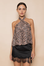 Chic Modern Snake Animal Print Halter Buckle Top