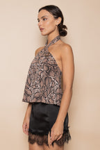Chic Modern Snake Animal Print Halter Buckle Top