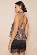 Chic Modern Snake Animal Print Halter Buckle Top