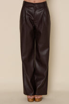 Espresso Single Pleat Vegan Leather Pants