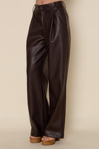 Espresso Single Pleat Vegan Leather Pants