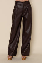Espresso Single Pleat Vegan Leather Pants