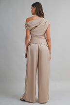 Asymmetric One Shoulder Drape Top And Pants Set