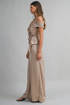 Asymmetric One Shoulder Drape Top And Pants Set