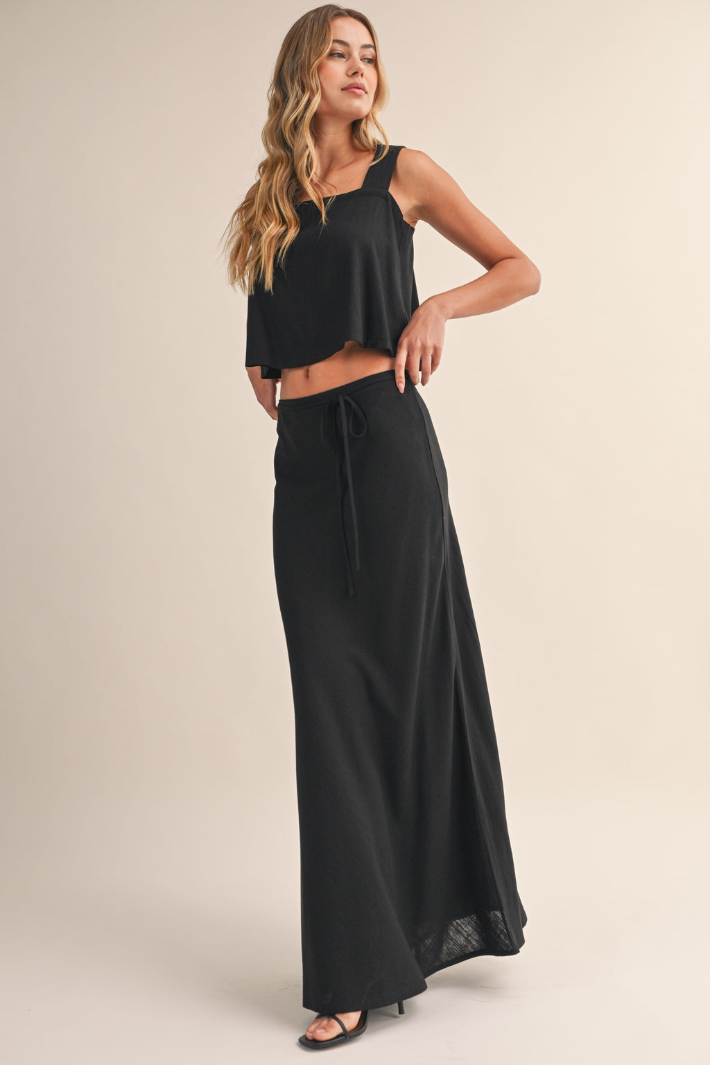 Linen Flare Crop Top And Bias Maxi Skirt