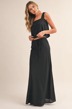Linen Flare Crop Top And Bias Maxi Skirt