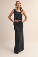 Linen Flare Crop Top And Bias Maxi Skirt