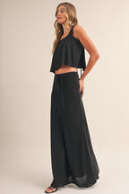 Linen Flare Crop Top And Bias Maxi Skirt