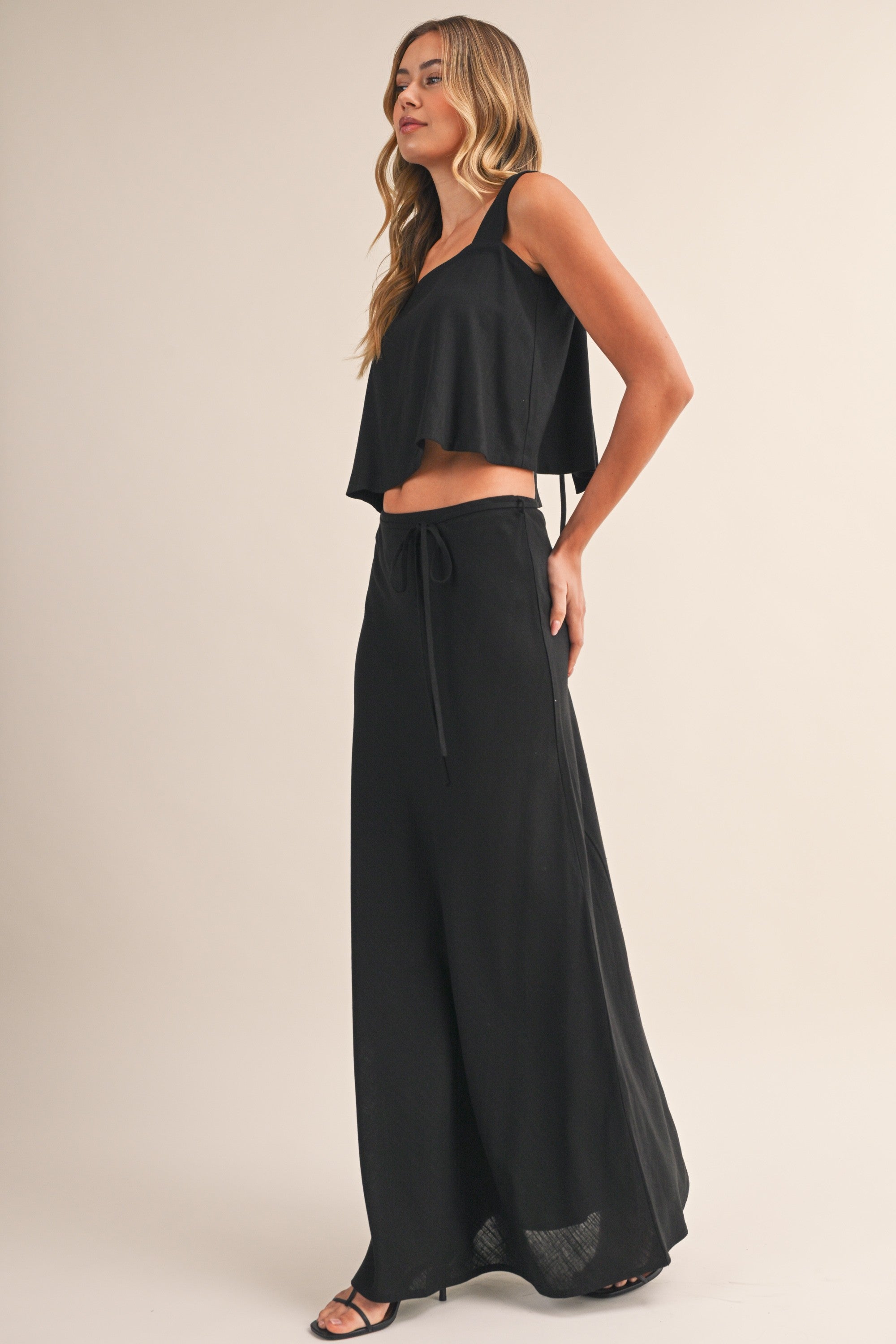 Linen Flare Crop Top And Bias Maxi Skirt