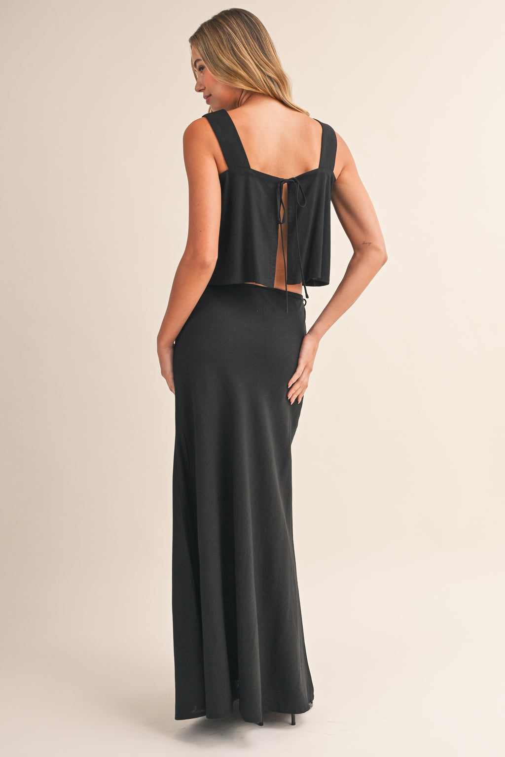 Linen Flare Crop Top And Bias Maxi Skirt