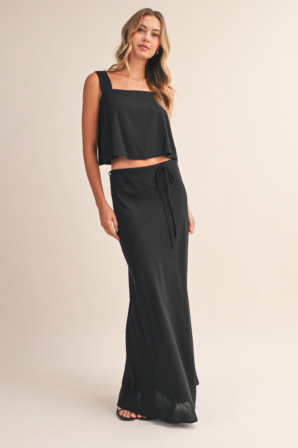 Linen Flare Crop Top And Bias Maxi Skirt