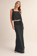 Linen Flare Crop Top And Bias Maxi Skirt