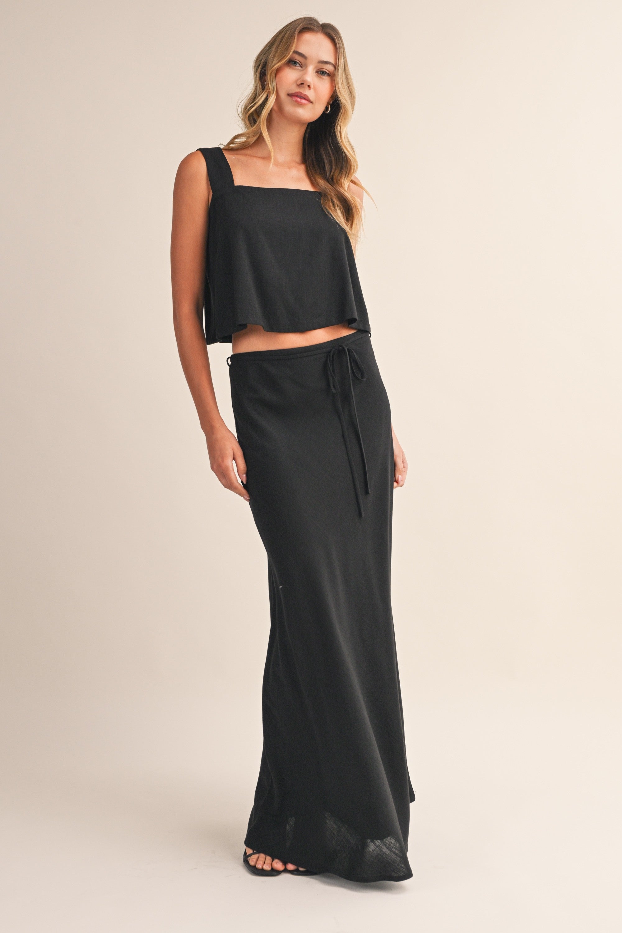 Linen Flare Crop Top And Bias Maxi Skirt