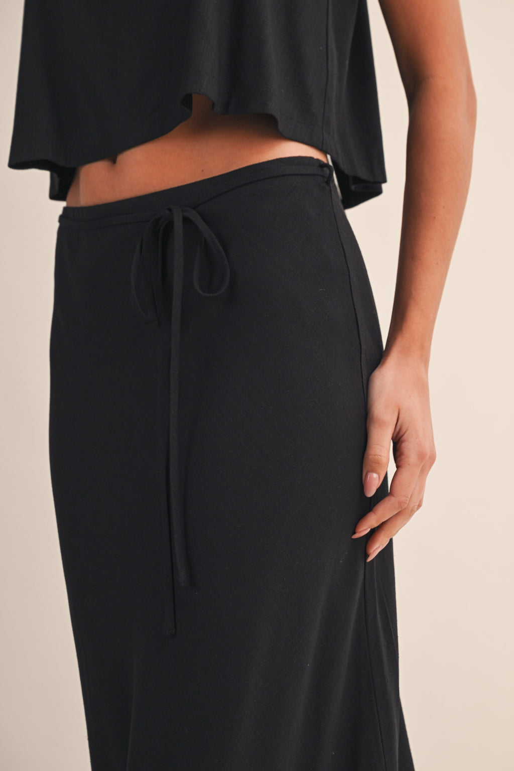 Linen Flare Crop Top And Bias Maxi Skirt