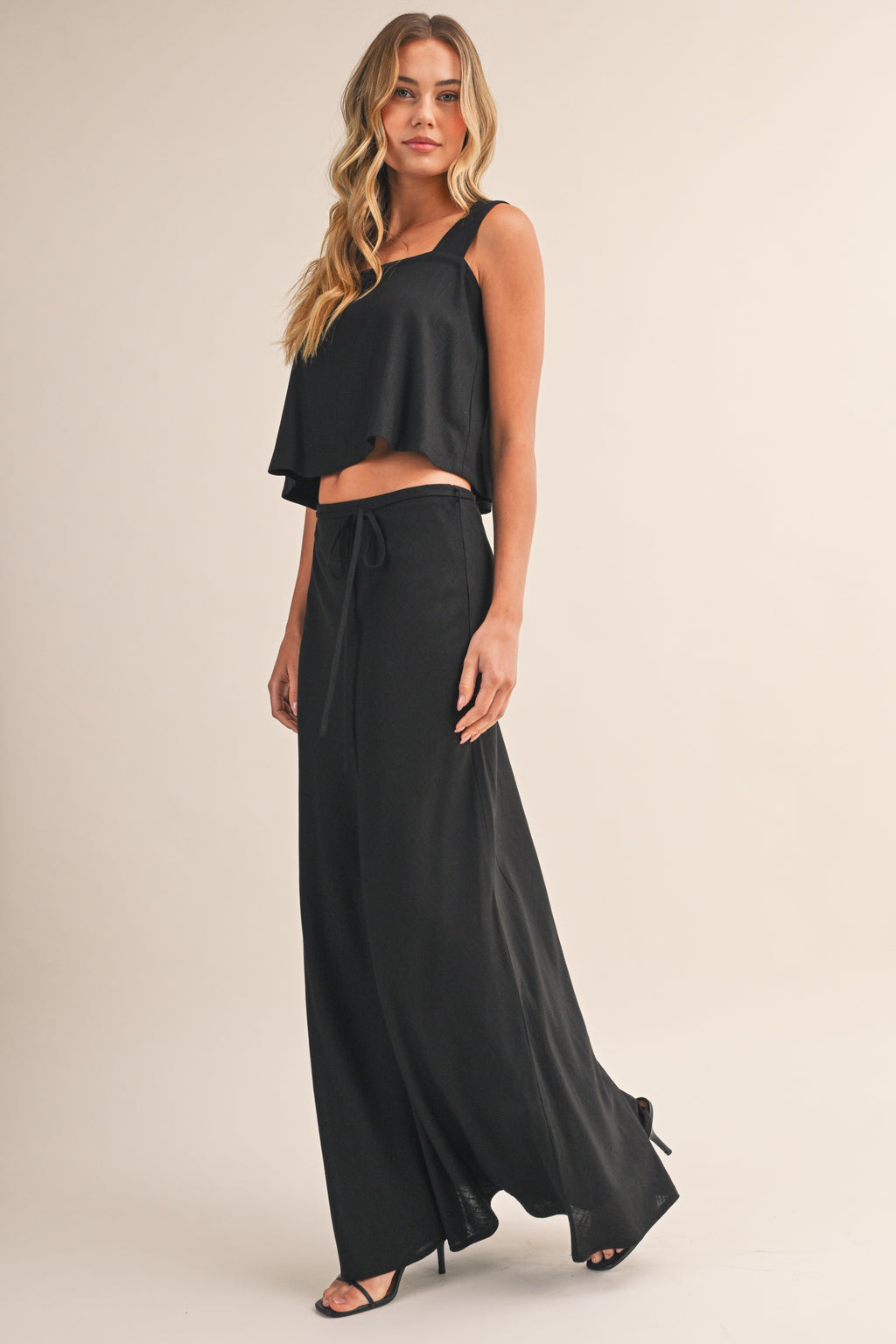 Linen Flare Crop Top And Bias Maxi Skirt