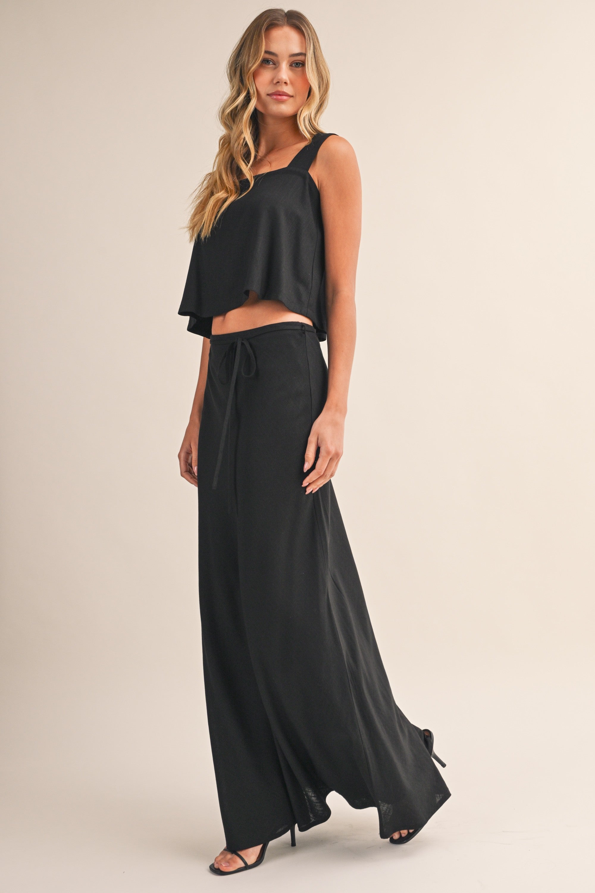 Linen Flare Crop Top And Bias Maxi Skirt
