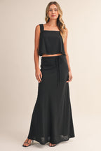 Linen Flare Crop Top And Bias Maxi Skirt
