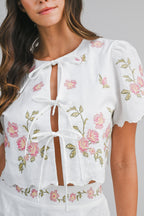 Bellflower Embroidered Tie Top Shorts Set