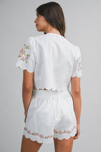 Bellflower Embroidered Tie Top Shorts Set