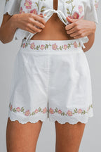 Bellflower Embroidered Tie Top Shorts Set