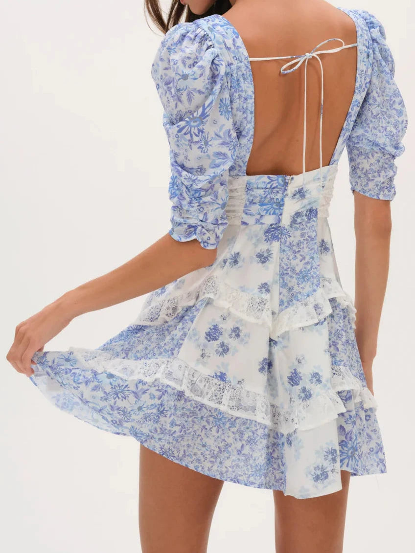 For Love & Lemons Rosalyn Mini Dress (Blue)