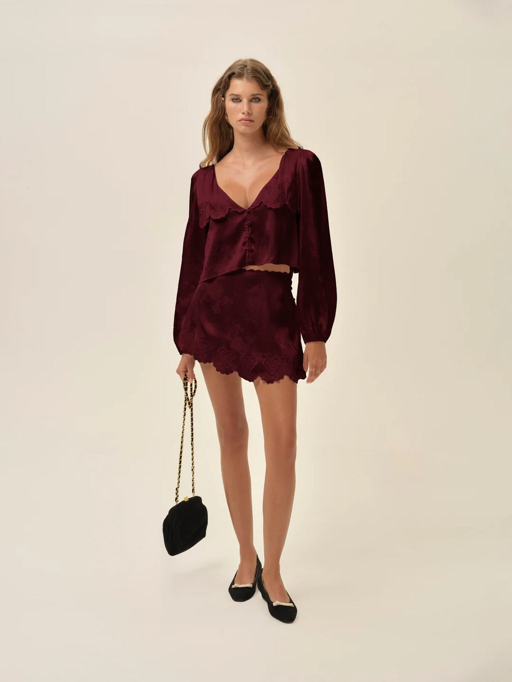 For Love & Lemons Locked Hearts Top (Burgundy)