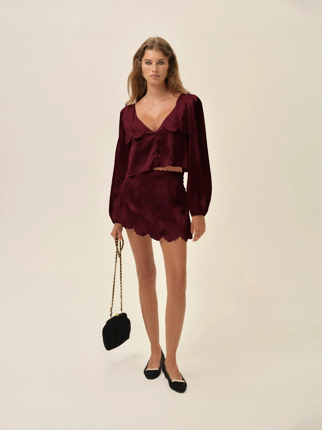 For Love & Lemons Locked Hearts Top (Burgundy)