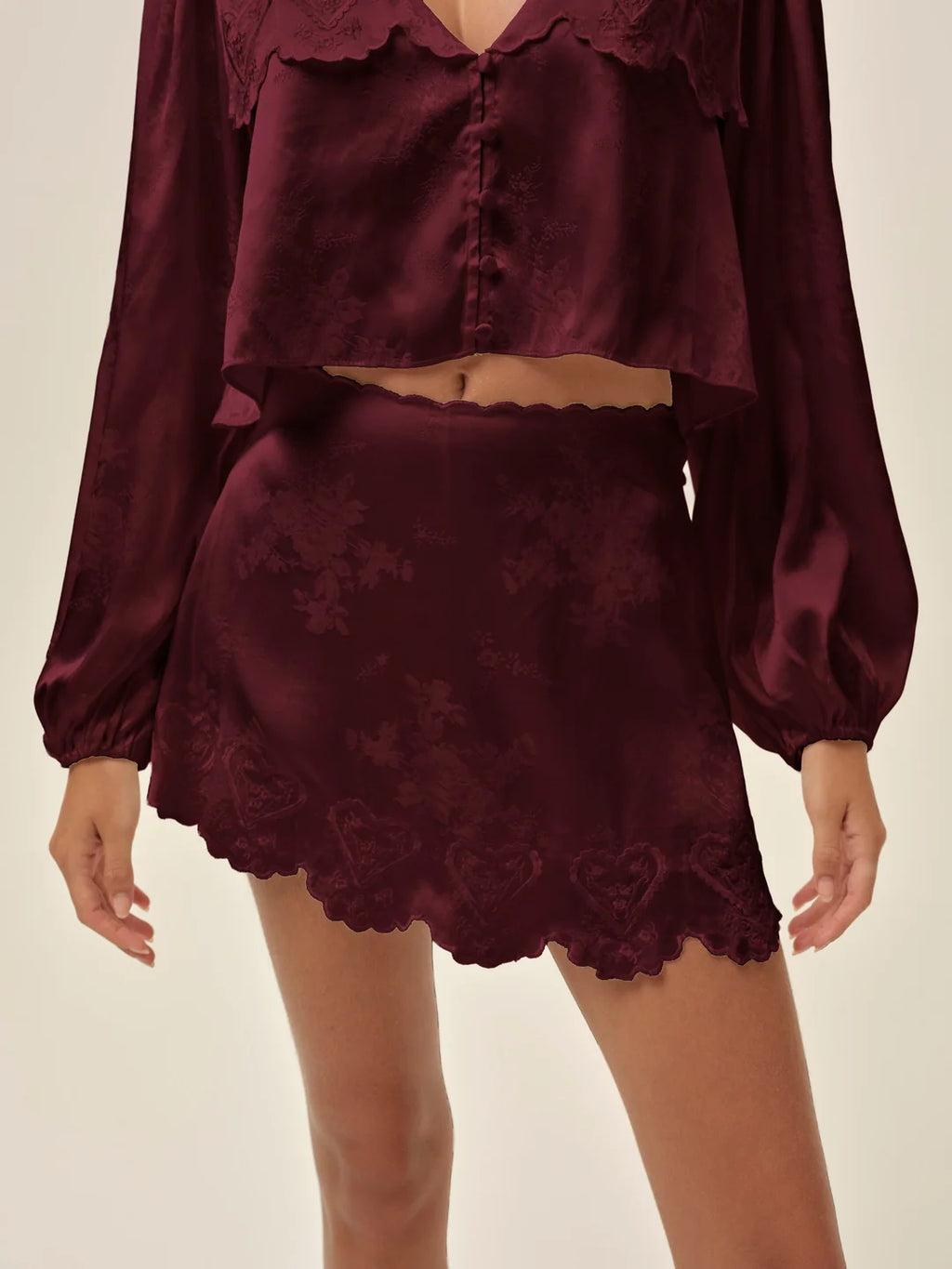 For Love & Lemons Locked Hearts Skort (Burgundy)