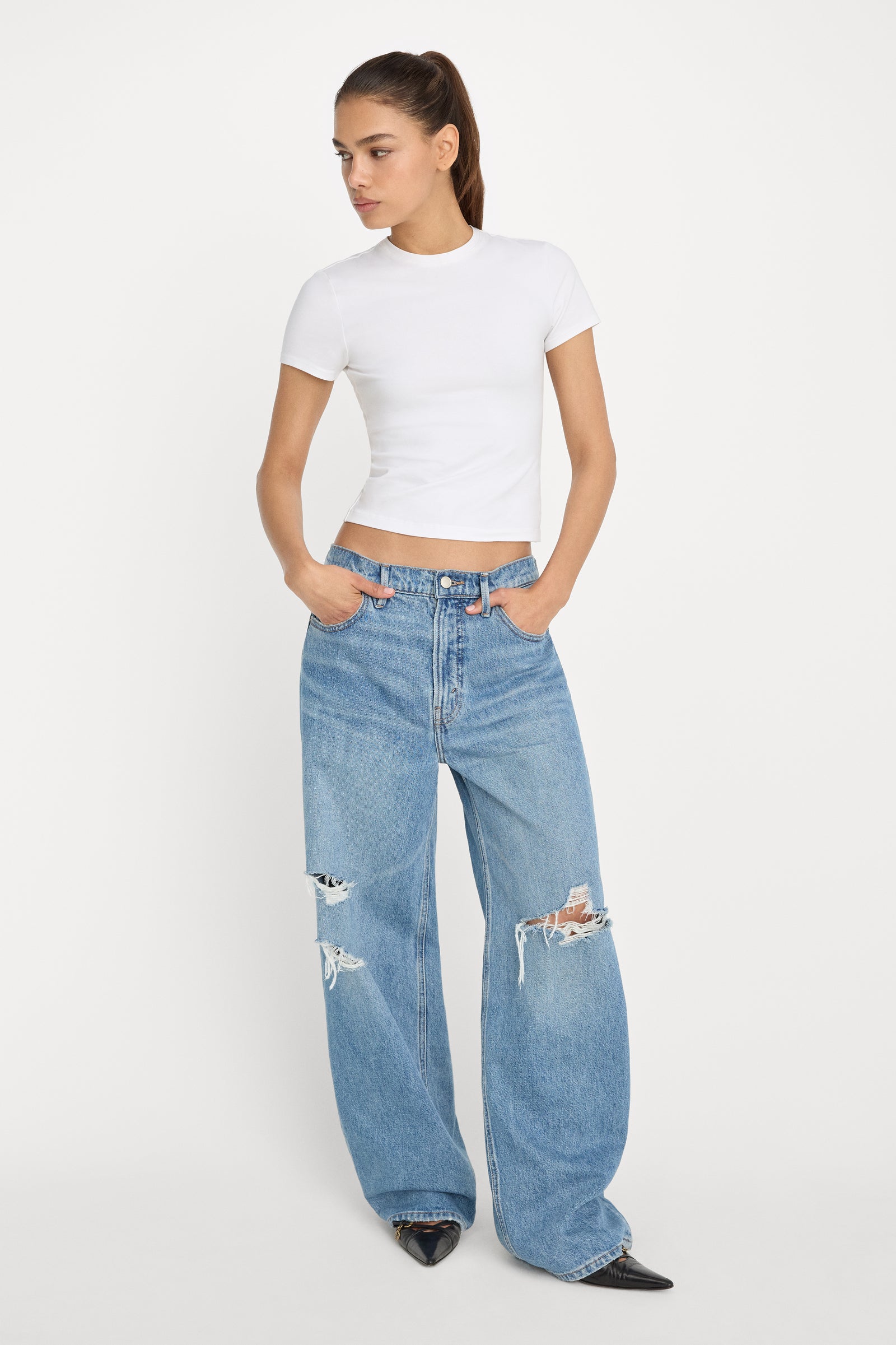 Good American Super Stretch Baby Tee (White 001)