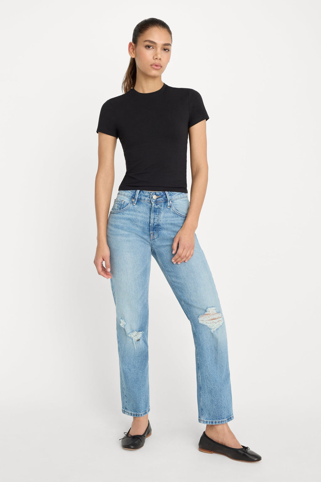 Good American Super Stretch Baby Tee (Black001)