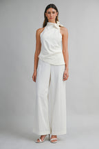 Halter Neck Stitched Top And Wide-leg Pants Set