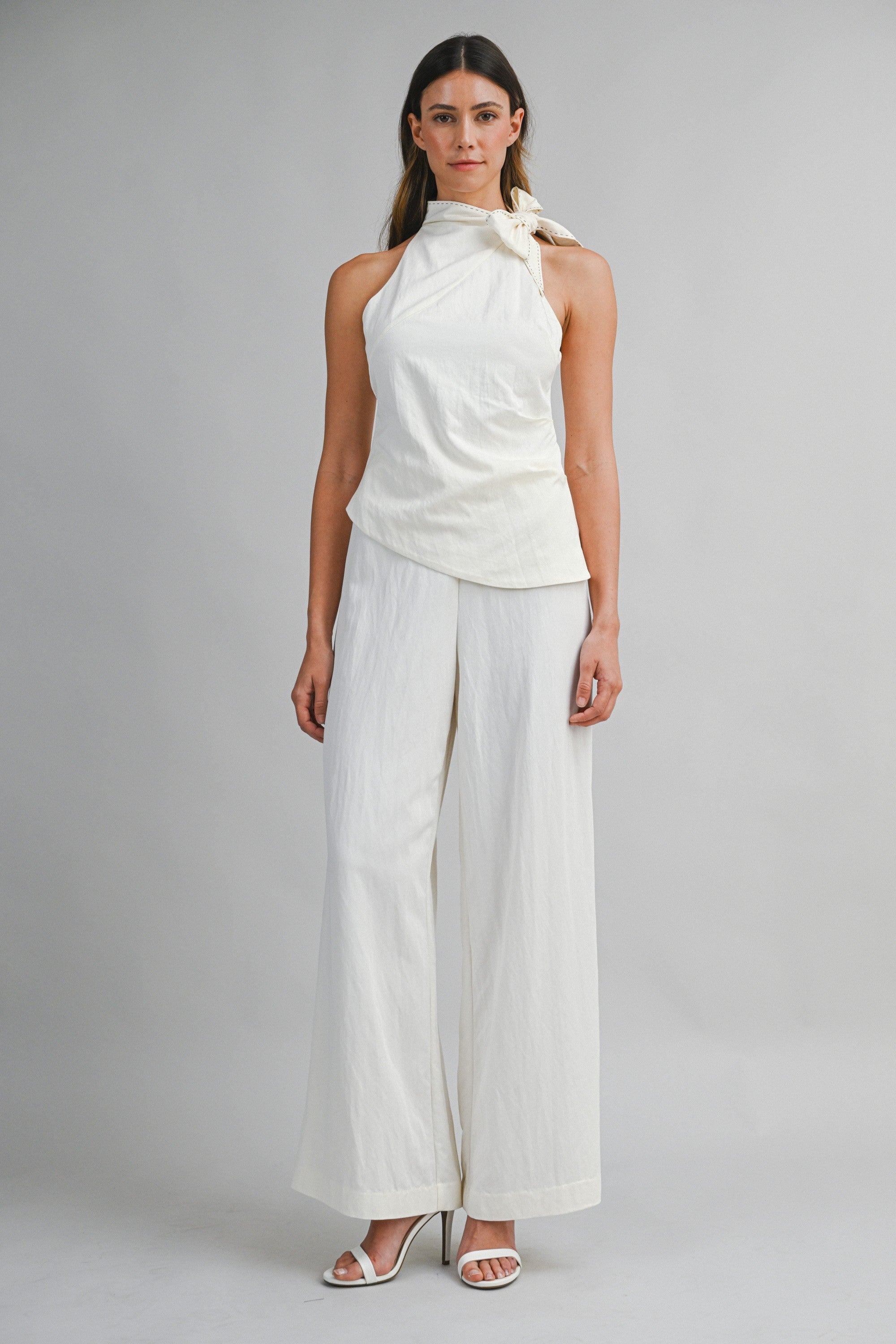 Halter Neck Stitched Top And Wide-leg Pants Set